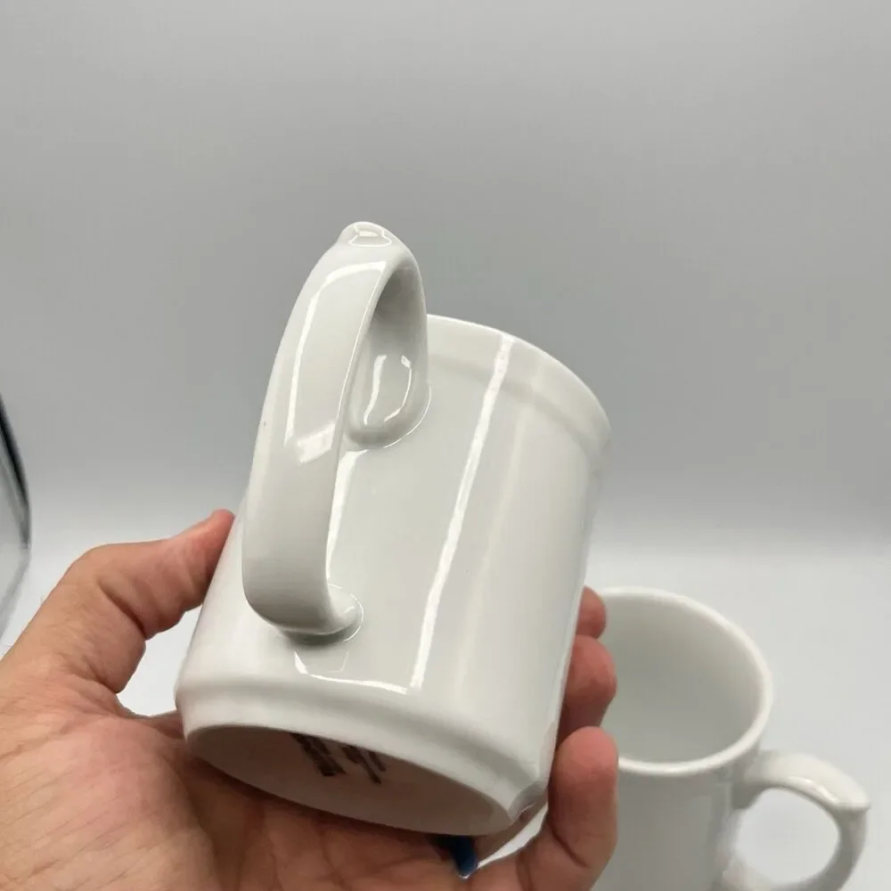 (2) William Sonoma Pantry Essentials White Coffee/Tea Mugs/Cups 3.75” 10 OZ